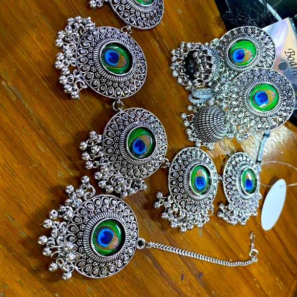 Oxidized peacock jewelry set - Picture 1 of 1